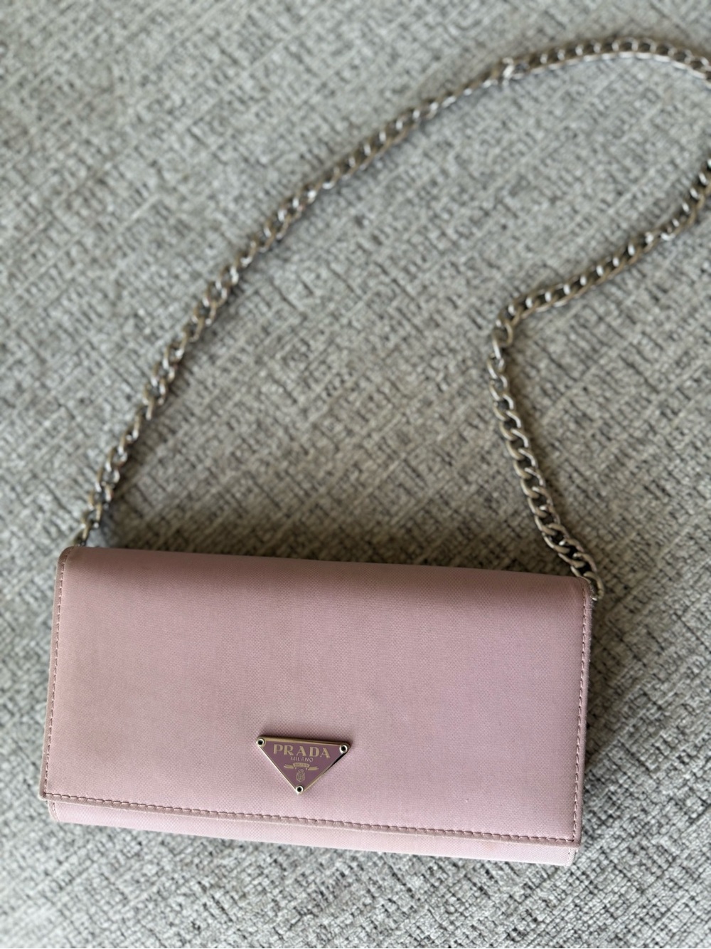 Prada Lilac Nylon Wallet with unbranded Silver Chain and Insert
